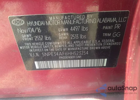 2017 Hyundai Sonata Sport z USA, uszkodzony, nr VIN 5NPE34AF6HH523254